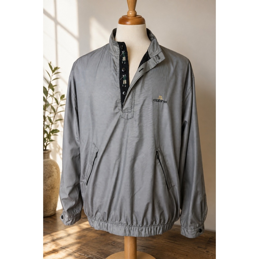 Bobby Jones Cobra Golf Windbreaker Mens XL Grey Houndstooth Pullover Jacket